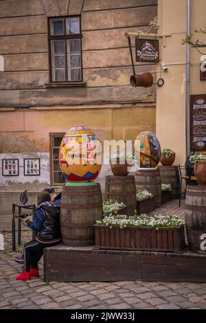 easter eggs display in Lviv, Ukraine Stock Photo