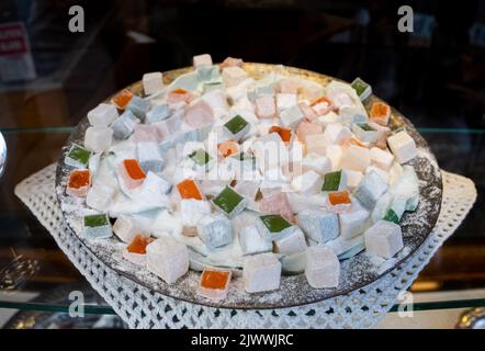 Turkish delight pile. colorful Turkish delight in the showcase Stock Photo