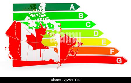 Canadian map with energy efficiency rating, 3D rendering isolated on white background Stock Photo