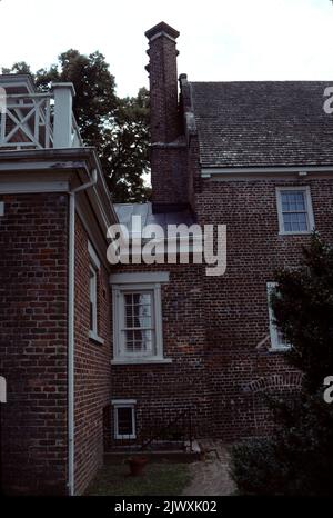 Surry VA USA 9/1993. Bacon’s Castle.  Bacon's Castle, or 'Allen's Brick House' or the 'Arthur Allen House' is located in Surry County, Virginia, United States. It is the oldest documented brick dwelling in what is now the United States. Built in 1665, it is noted as an extremely rare example of Jacobean architecture in the New World.  The house became known as 'Bacon's Castle' because it was occupied as a fort or 'castle' by the followers of Nathaniel Bacon during Bacon's Rebellion in 1676. However, contrary to popular folklore, Bacon never lived at Bacon's Castle. Stock Photo