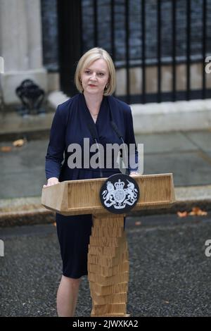 London, UK. 06th Sep, 2022. Liz Truss delivers her first speech as prime minister on 6th September 2022 in London. Credit: Lucy North/Alamy Live News Stock Photo