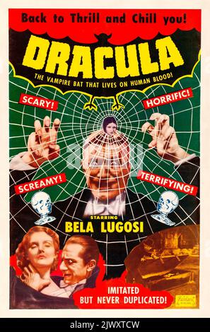 Poster promoting a 1951 theatrical reissue of the 1931 film Dracula feat Bela Lugosi. Stock Photo