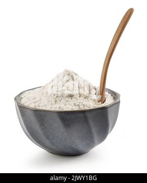 bowl of flour isolated on white background Stock Photo