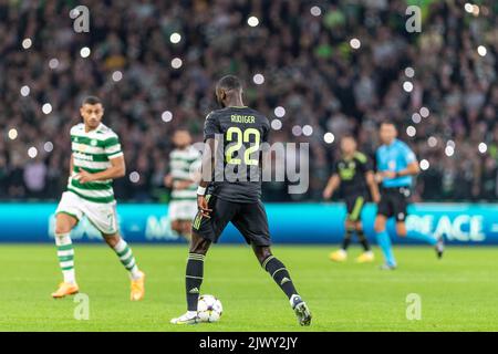 Glasgow, Escocia. 06th Sep, 2022. Rudiger of Madrid during the UEFA Champions League football match between Celtic and Real Madrid at Celtic Park, Parkhead in Glasgow, Scotland Credit: SPP Sport Press Photo. /Alamy Live News Stock Photo