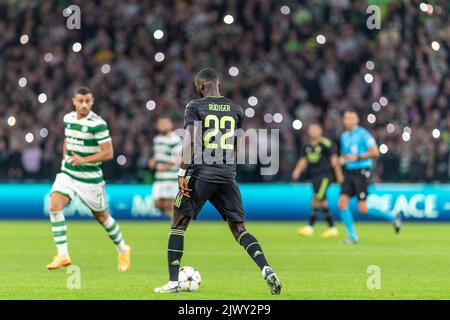 Glasgow, Escocia. 06th Sep, 2022. Rudiger of Madrid during the UEFA Champions League football match between Celtic and Real Madrid at Celtic Park, Parkhead in Glasgow, Scotland (Foto: Richard Callis/Sports Press Photo/C - ONE HOUR DEADLINE - ONLY ACTIVATE FTP IF IMAGES LESS THAN ONE HOUR OLD - Alamy) Credit: SPP Sport Press Photo. /Alamy Live News Stock Photo