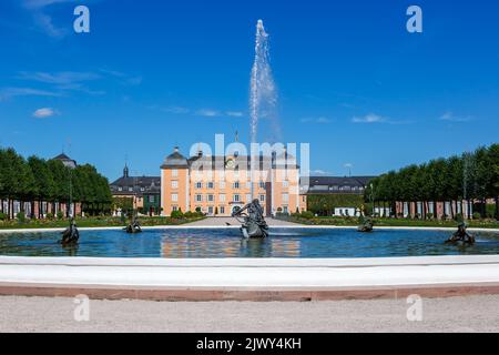 Schwetzingen Castle with fountain in a garden park architecture traveling travel in Germany Stock Photo