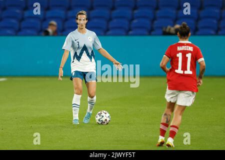 Cardiff, UK. 6th Sep, 2022. Sara Agrež of Slovenia during the Wales v Slovenia Women's World Cup Qualification match. Credit: Gruffydd Thomas/Alamy Live News Stock Photo