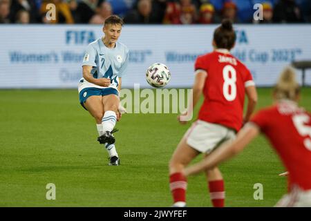 Cardiff, UK. 6th Sep, 2022. Kristina Erman of Slovenia during the Wales v Slovenia Women's World Cup Qualification match. Credit: Gruffydd Thomas/Alamy Live News Stock Photo