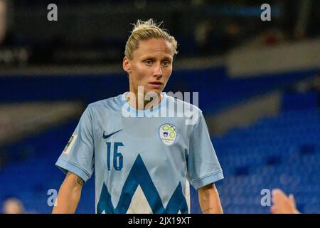 Cardiff, Wales. 6 September 2022. Kaja Eržen of Slovenia during the FIFA Women's World Cup Qualifier Group I match between Wales and Slovenia at Cardiff City Stadium in Cardiff, Wales, UK on 6 September 2022. Credit: Duncan Thomas/Majestic Media. Credit: Majestic Media Ltd/Alamy Live News Stock Photo