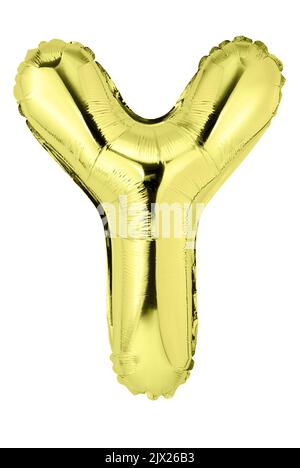 Letter Y in golden mylar balloon isolated on white Stock Photo