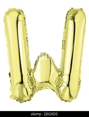 Letter W in golden mylar balloon isolated on white Stock Photo