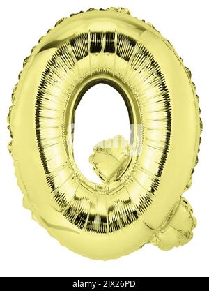 Letter Q in golden mylar balloon isolated on white Stock Photo