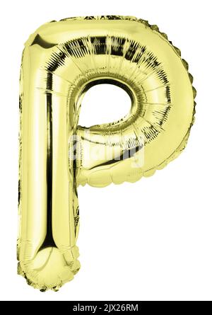 Letter P in golden mylar balloon isolated on white Stock Photo