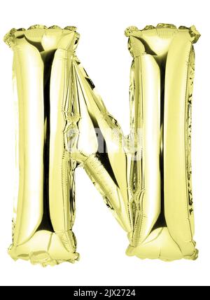 Letter N in golden mylar balloon isolated on white Stock Photo