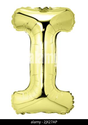 Letter I in golden mylar balloon isolated on white Stock Photo