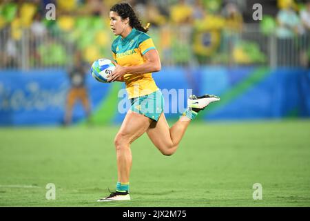 Australia's Charlotte Caslick runs away to score during their Women's Rugby  Sevens preliminary match against Fiji at Deodoro Stadium on day one, of the  Rio 2016 Olympic Games in Rio de Janeiro