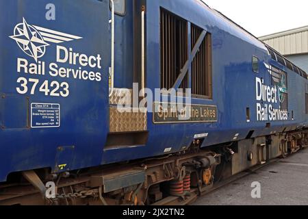 Direct Rail Services, 37423, Spirit of the Lakes, Crewe Heritage Centre welcomes this Class 37, Vernon Way, Crewe, Cheshire,England,UK, CW1 2DB Stock Photo