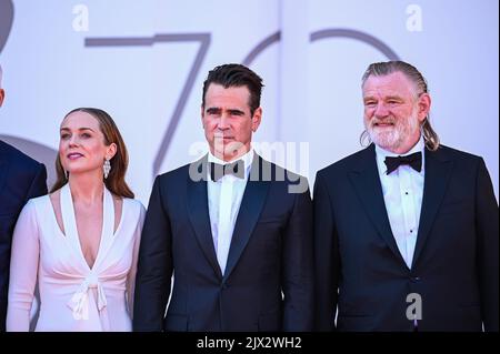 Kerry Condon, Colin Farrell and Brendan Gleeson attend 'The Banshees Of Inisherin' red carpet at the 79th Venice International Film Festival on Septem Stock Photo