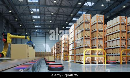 Robotic arm for packing with producing and maintaining logistics systems.3d rendering Stock Photo