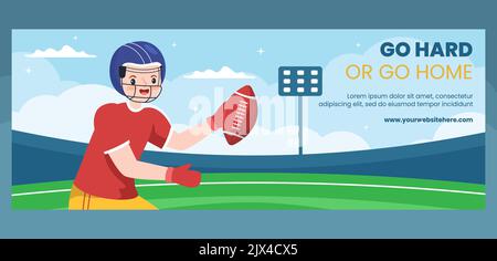 American Football Sports Player Cover Template Hand Drawn Cartoon Flat Illustration Stock Vector