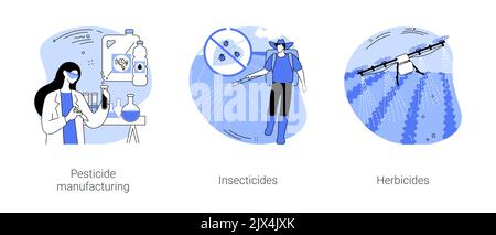 Use of pesticides isolated cartoon vector illustrations set ...