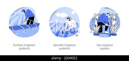 Surface irrigation systems isolated cartoon vector illustrations Stock ...