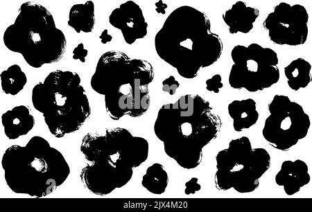 Vector set of ink drawing flowers silhouettes. Stock Vector