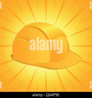 Yellow safety helmet design with cartoon background. Industrial helmet for construction worker or engineer. Personal protective equipment that protect Stock Vector