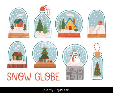 Christmas snow globe set flat design vector Stock Vector