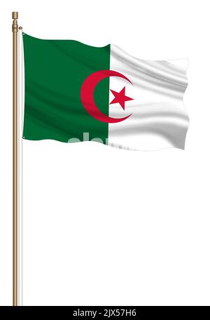 3D Flag of Algeria on a pillar Stock Photo - Alamy