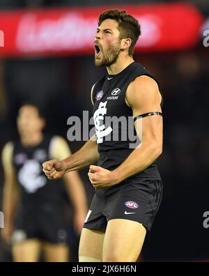 Levi Casboult of the Blues reacts after missing goal in the last quarter  during the Round 12 AFL match between the Carlton Blues and the GWS Giants  at Etihad Stadium in Melbourne, Sunday, June 11, 2017. (AAP Image/Julian  Smith Stock Photo - Alamy