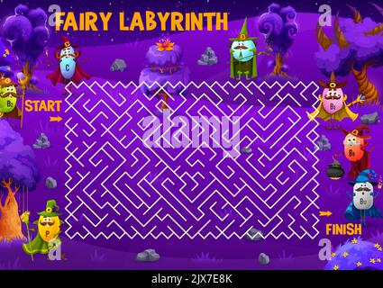 Labyrinth maze game. Cartoon vitamin and micronutrient characters ...