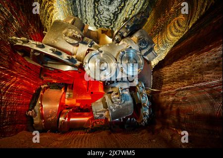 Mining machine with different saws in mineral quarry Stock Photo