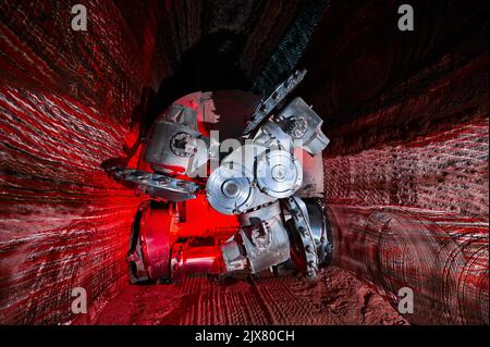 Mining machine with different saws in mineral quarry Stock Photo