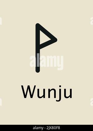 Wunju Runes. Complete collection of Rune alphabet, futhark. Writing ancient Germans. Vector Mystical symbols.  Esoteric, occult, magic illustration fo Stock Vector