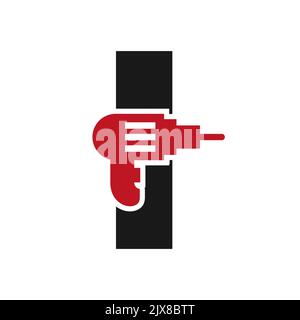 Letter I Manufacturing Construction Logo Design Concept With Drill Machine Symbol Vector Template Stock Vector