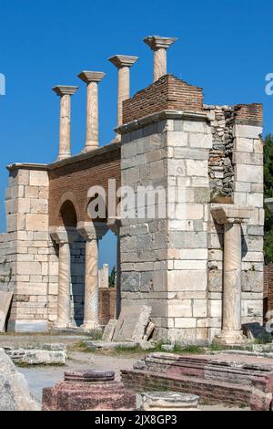 A section of the ancient ruins of the 6th century Basilica of Saint John at Selcuk in Turkey. Stock Photo