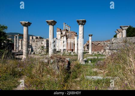 A section of the ancient ruins of the 6th century Basilica of Saint John at Selcuk in Turkey. Stock Photo