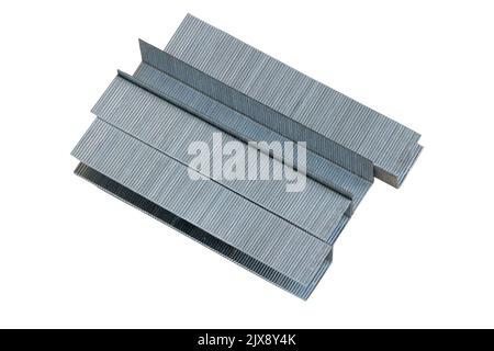 Metal staples for staple machine isolated on white background close up Stock Photo