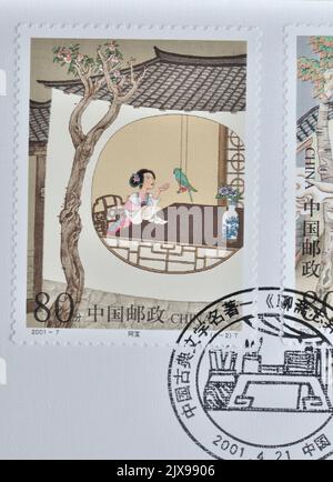 CHINA - CIRCA 2001: A stamp printed in China shows 2001-7, Scott 3098-102 Strange Stories from a Chinese Studio---One of China's Famous Classical Lite Stock Photo