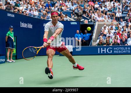 New York City, NY, USA. 5th Sep, 2022. Rafael Nadal (ESP), September 5, 2022 - Tennis : 2022 US Open Tennis Championships match between Frances Tiafoe vs Rafael Nadal at Arthur Ashe Stadium in New York City, NY, USA. Credit: Paul J Sutton/PCN/AFLO/Alamy Live News Stock Photo