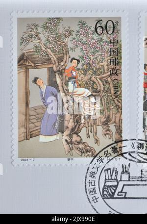 CHINA - CIRCA 2001: A stamp printed in China shows 2001-7, Scott 3098-102 Strange Stories from a Chinese Studio---One of China's Famous Classical Lite Stock Photo