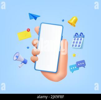 Hand holding Phone with business management app. Stock Vector