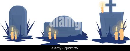 Tombstones semi flat color vector objects set Stock Vector