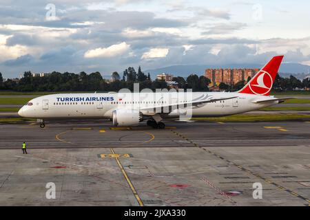 Bogota, Colombia - April 20, 2022: Turkish Airlines Boeing 787-9 Dreamliner airplane at Bogota airport (BOG) in Colombia. Stock Photo