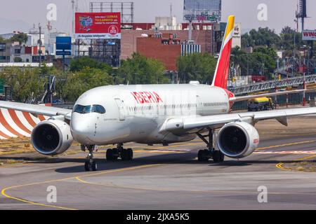 Mexico City, Mexico - April 14, 2022: Iberia Airbus A350-900 airplane at Mexico City airport (MEX) in Mexico. Stock Photo