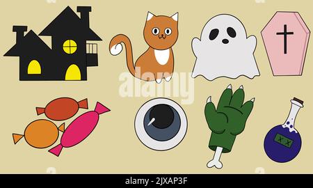 Elements for halloween holiday holiday hand zombie ghosting Stock Vector