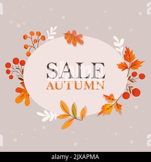 lettering autumn sale template with autumn leaves and berries on branches Stock Vector