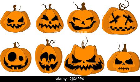 Ilustration pack halloween pumpkins in color vector Stock Vector