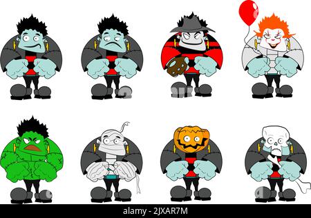 Halloween Frankenstein in different guises in vector Stock Vector